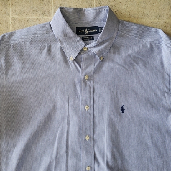 RALPH LAUREN BLUE COTTON DRESS SHIRT - Picture 2 of 8